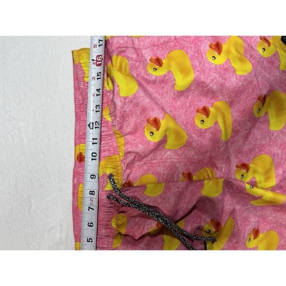 Neff Pink Board Shorts Swim Yellow Ducks Drawstring Closure Pockets | Sz: Large - Picture 5 of 6